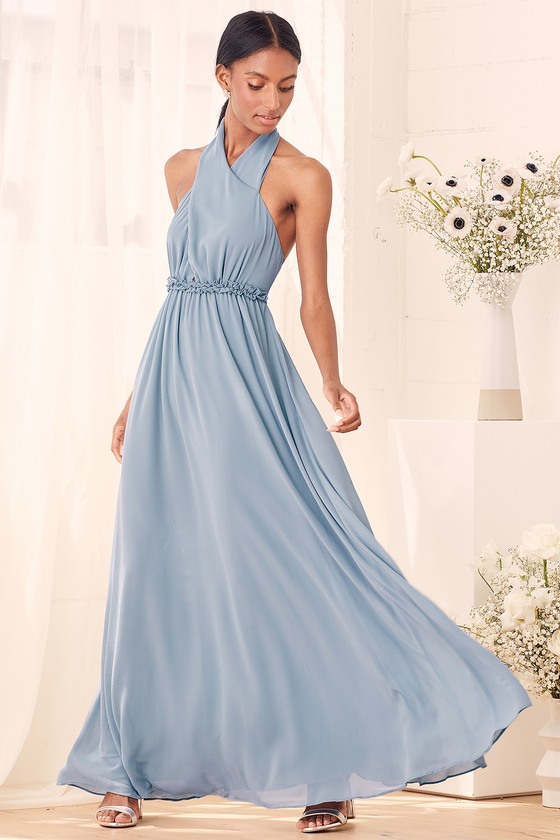 Slate Blue Dress - Halter Neck Dress ...